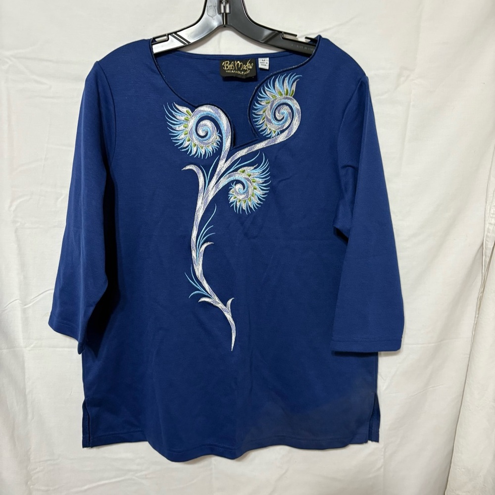 Bob Mackie Artistic Blue Long Sleeve Top size M